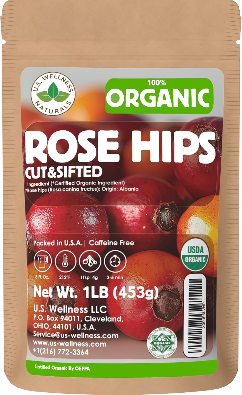 Rose Hips Tea - 1 LB (16 oz) | Real Wild Harvest | 100% USDA Certified Organic | Cut and Sifted Albanian Rose Hips Shells | Aroma-Rich Seedless Rosehip (rosa canina fructus) | By U.S. Wellness Naturals