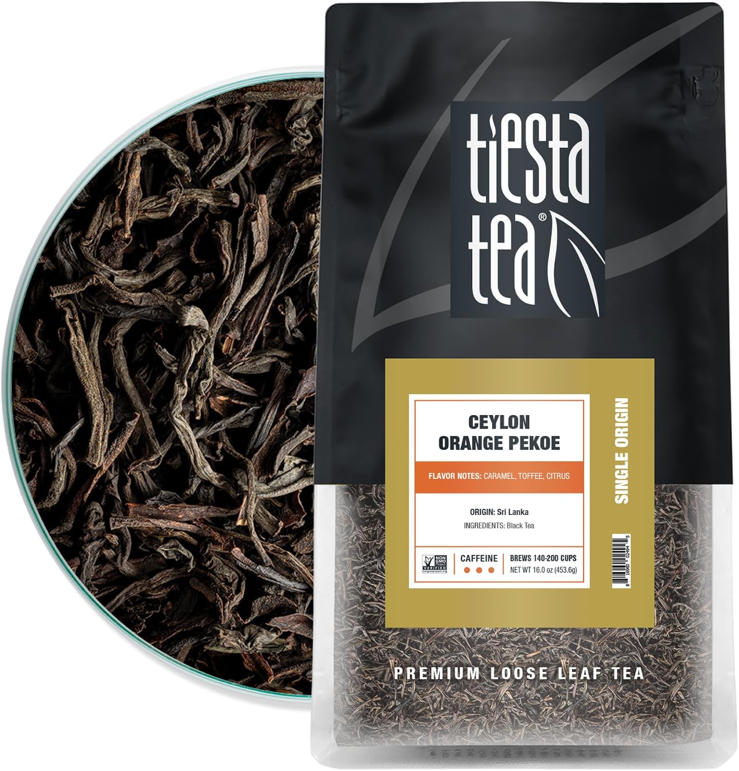 Tiesta Tea - Ceylon Orange Pekoe Black Tea, Loose Leaf, Single Origin Premium from Sri Lanka, Pure Unblended High Caffeinated, Hot or Iced & Brews Up to 200 Cups, 16oz Resealable Bulk Pouch