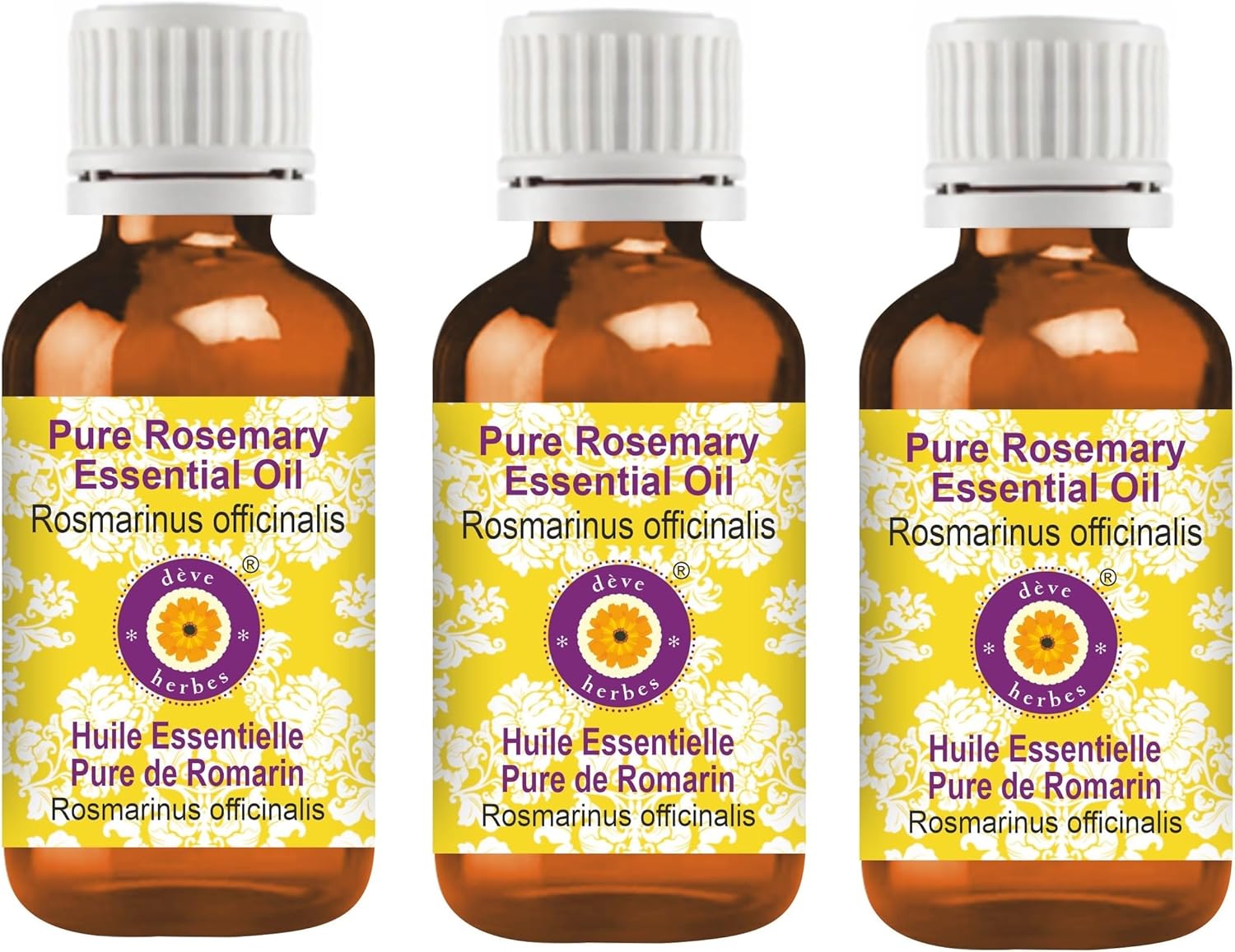 Deve Herbes Pure Rosemary Essential Oil (Rosmarinus officinalis) Steam Distilled (Pack of Three) 100ml X 3 (10 oz)