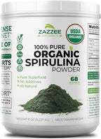 Zazzee USDA Organic Spirulina Powder, 8 Ounces, 68 Servings, Certified Kosher, 100% Pure, Non-Irradiated, Mess-Free Wide Mouth Container, Fresh Smell and Neutral Taste, Non-GMO, Made in the USA