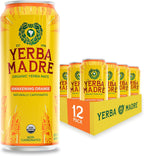 Yerba Madre Organic Yerba Mate, Awakening Orange, 150mg Natural Caffeine, Energy Drink Alternative, No Jitters or Crash, 15.5 Oz Cans (Pack of 12)