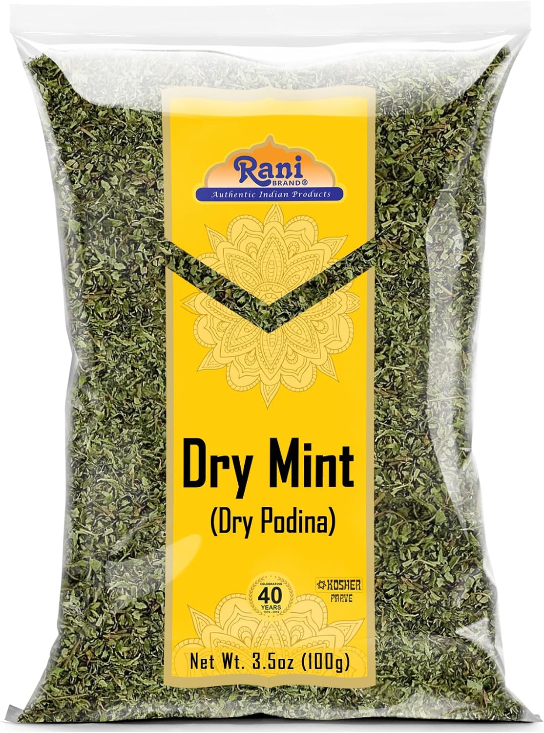Rani Dry Mint Leaves (Podina Leaf) Spice, Dried Herb 3.5oz (100g) ~ All Natural | Gluten Friendly | NON-GMO | Kosher | Vegan | Indian Origin