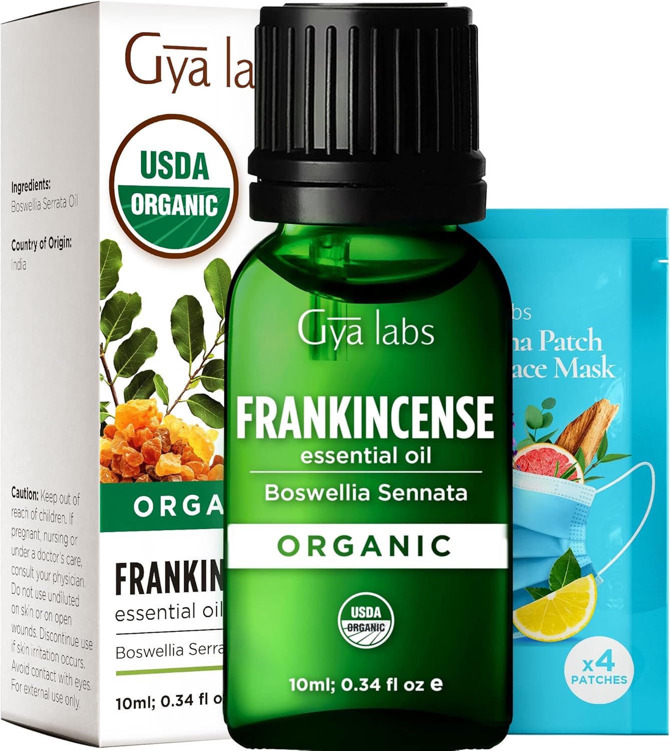 Gya Labs USDA Certified Organic Frankincense Essential Oil - Boswellia Serrata for Skin, Diffuser, Meditation, Aromatherapy, DIY Candle Making Scents - 0.34 Fl Oz