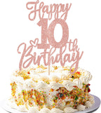 1 PCS Happy 10th Birthday Cake Topper Glitter Cheers to 10 Years Birthday Cake Pick Ten 10 Fabulous Cake Decoration for Happy 10th Birthday Anniversary Theme Party Decorations Supplies Rose Gold