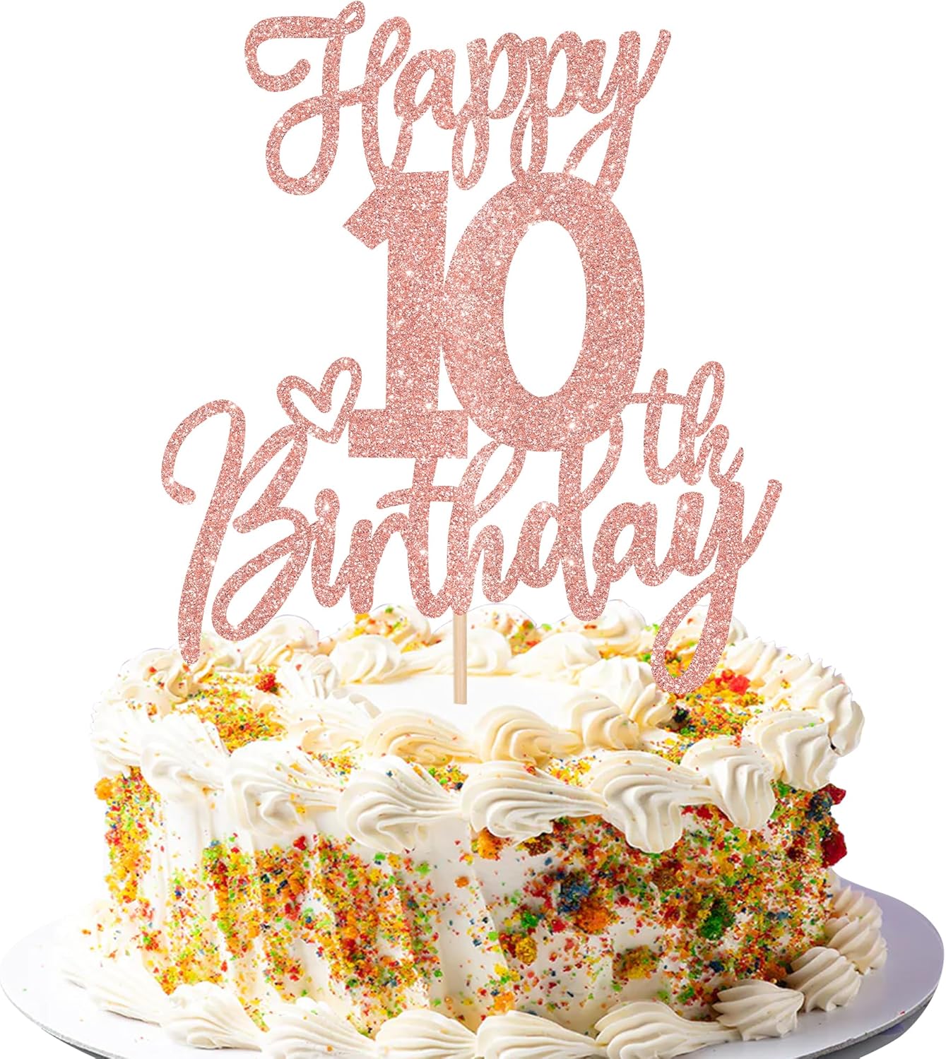 1 PCS Happy 10th Birthday Cake Topper Glitter Cheers to 10 Years Birthday Cake Pick Ten 10 Fabulous Cake Decoration for Happy 10th Birthday Anniversary Theme Party Decorations Supplies Rose Gold