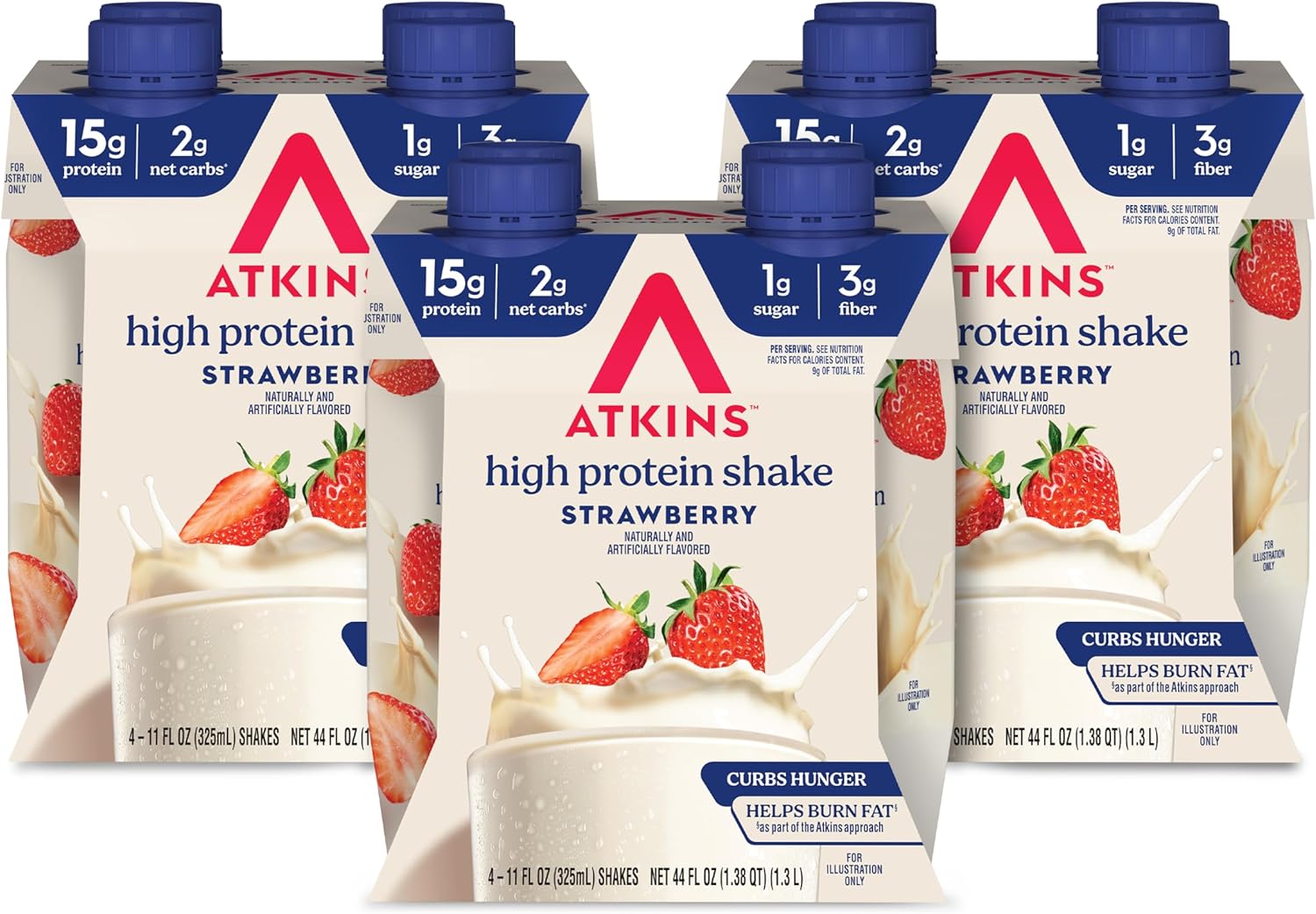 Atkins Strawberry Flavored Protein Shake, High Protein, Low Glycemic, Low Sugar and Low Carb, Keto Friendly, Gluten Free, 12 Count