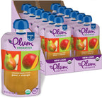 Plum Organics - 6+ Months Organic Baby Food Pouches - Pear & Mango - Non-GMO - Fruit & Veggie Blends On-The-Go Pouches for Baby & Toddler Meals - Quality Tested Ingredients - 4 oz (Pack Of 12)