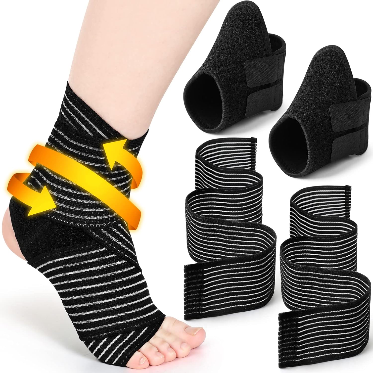 Junkin 2 Pairs Kid's Ankle Support Brace Elastic Ankle Compression Sleeve Neoprene Wraps Adjustable Sports Foot Brace Protector Breathable Calf Ligament Compression Bandage(Black)