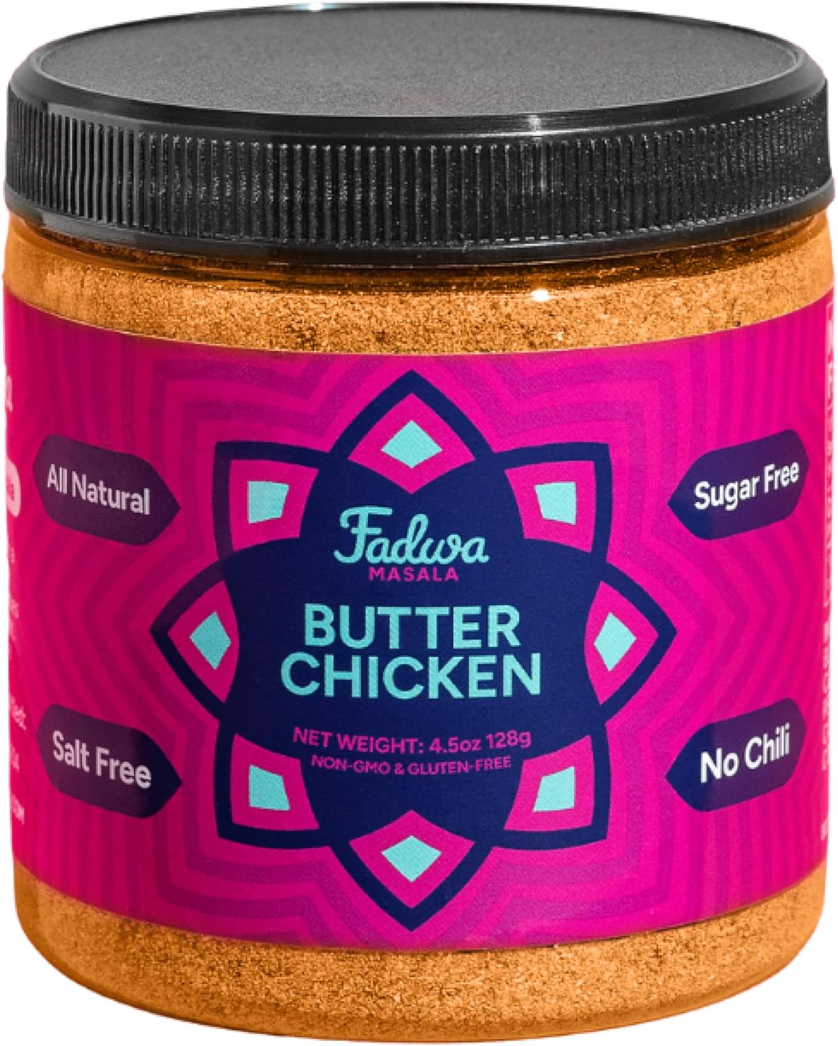 Fadwa Masala Butter Chicken Spice Mix - 4.5 oz Jar, Salt & Sugar Free, Non-Spicy Authentic Desi Spices for Pakistani & Indian Cooking, Curry, Garam Masala - No Artificial Ingredients - Gluten Free