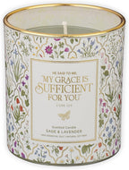 Christian Art Gifts Grace is Sufficient Scented Candle: Soy Wax, Pure Essential Oils, Sage & Lavender Scent, Bible Verse, Floral Design Glass Jar, Encouragement Gift for Women, 40 Hours Burn Time