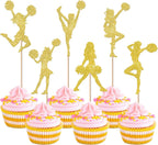 Rsstarxi 36 Pack Gold Cheerleader Cupcake Toppers Glitter Cheer Team Gymnastics Cupcake Picks Decoration for Gymnast Girls Birthday Wedding Party Cake Decorations Supplies