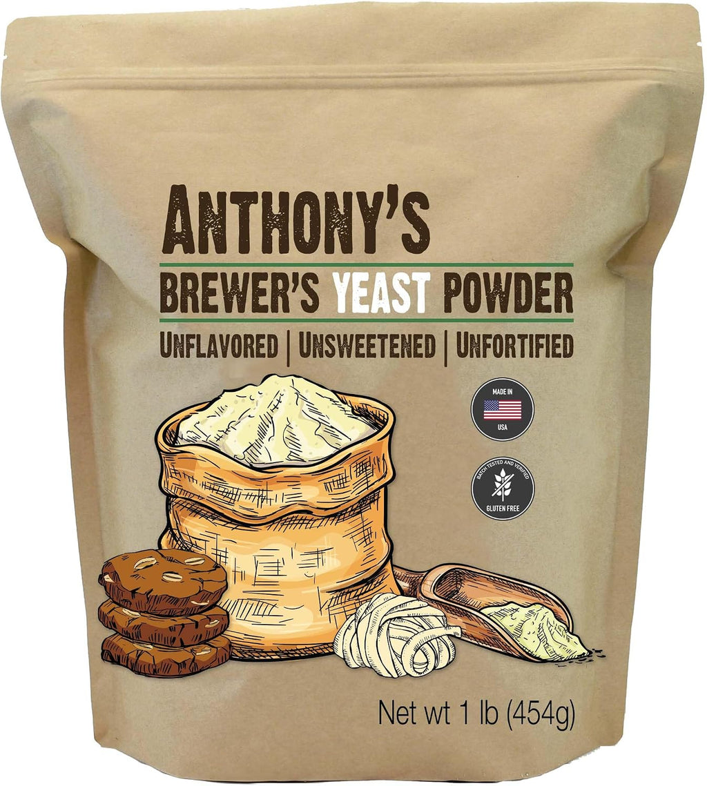 Anthony's Brewer's Yeast, 1 lb, Made in USA, Gluten Free, For Lactation Support, Unflavored, Unsweetened