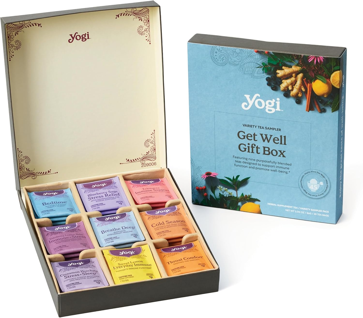 Organic Sampler Gift Box-5 Tea Bags per Flavor (45 Tea Bags)-Delicious Wellness Immunity Teas-9 Herbal Teas-Caffeine-Free Tea Variety Pack-Tea Gift Set