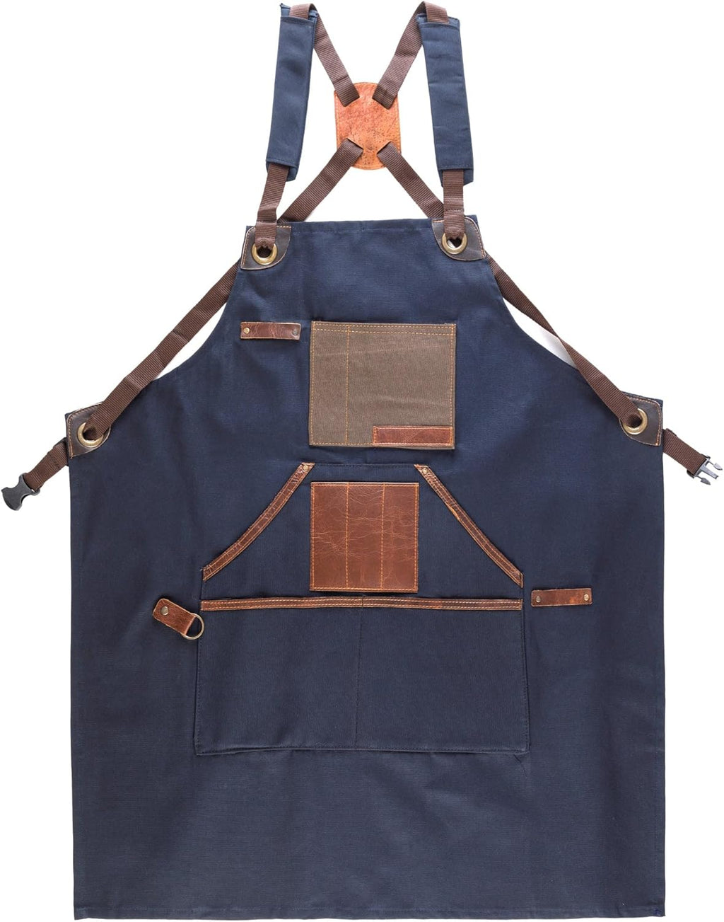Cross Back Canvas Aprons With Pockets |Adjustable Leather Strap|Work Apron|Chef Apron|Woodworking, Grilling