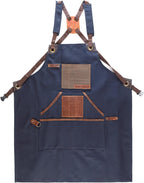 Cross Back Canvas Aprons With Pockets |Adjustable Leather Strap|Work Apron|Chef Apron|Woodworking, Grilling
