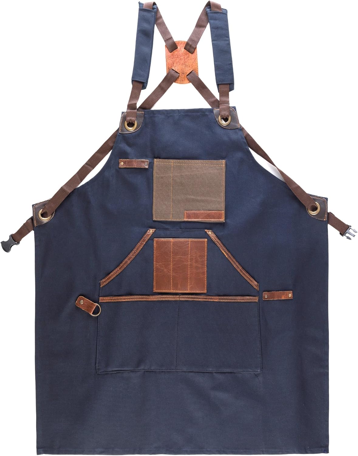 Cross Back Canvas Aprons With Pockets |Adjustable Leather Strap|Work Apron|Chef Apron|Woodworking, Grilling