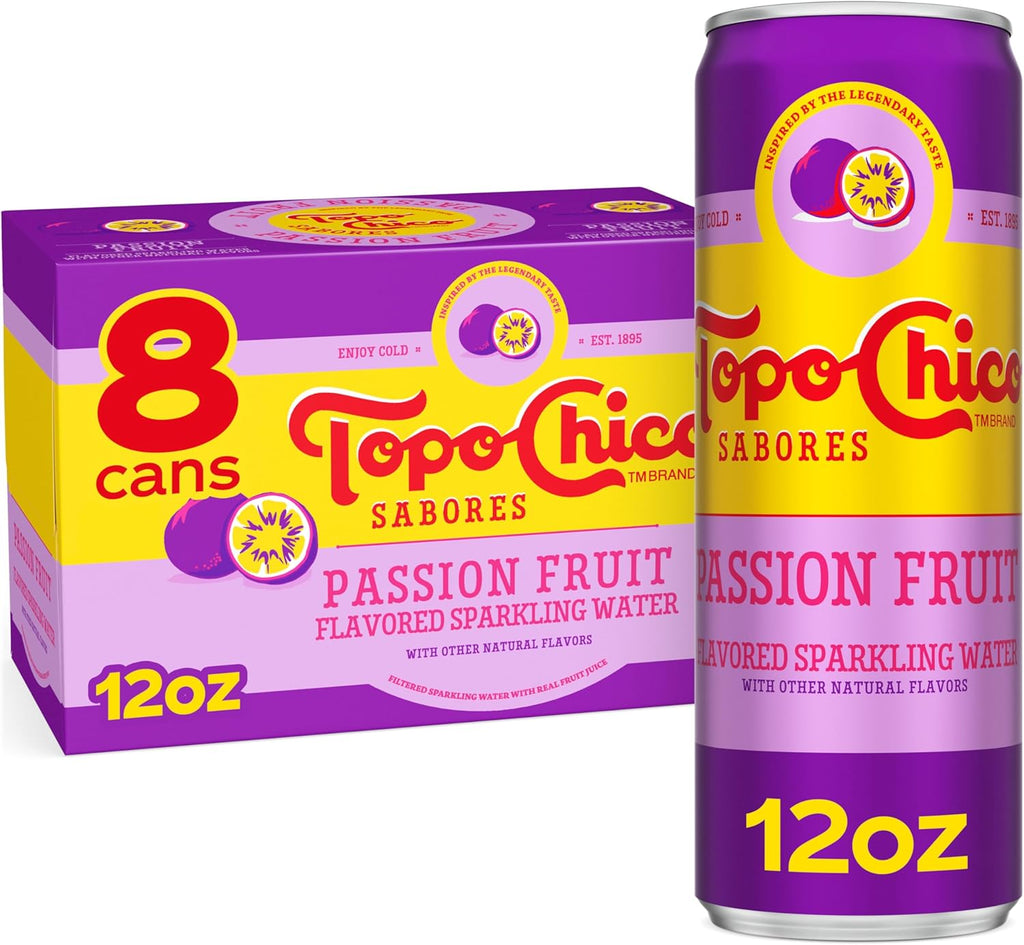 Topo Chico Sabores Passionfruit Flavored Sparkling Water, 12 fl oz, 8 Pack