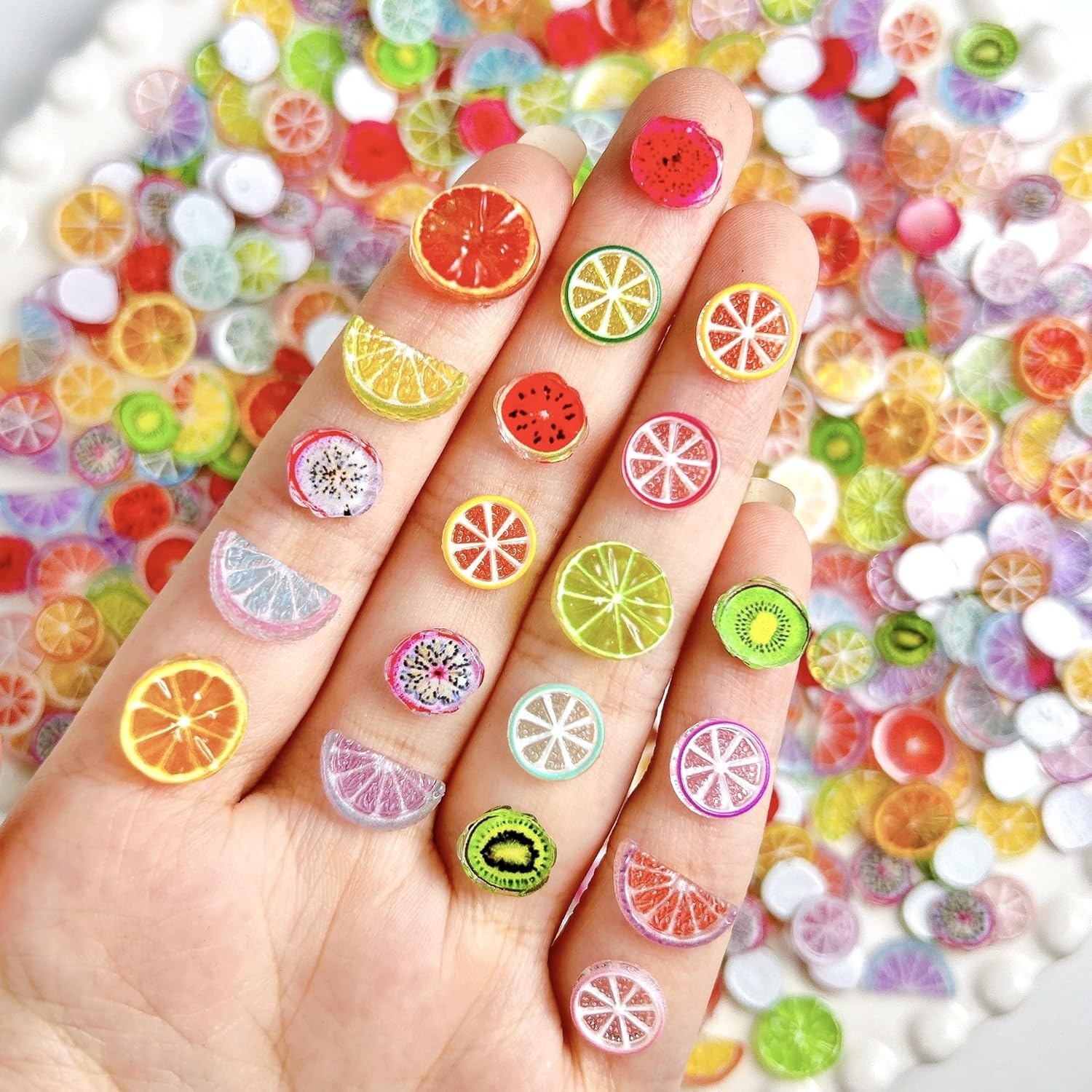 50Pcs Fruit Slices Nail Art Charms 3D Resin Flatback Design Nails Accessories with Simulated Oranges Kiwis Lemons Nail Jewelry Spring Summer Nails Art Supplies for Women DIY Manicure Gel Nails Decor