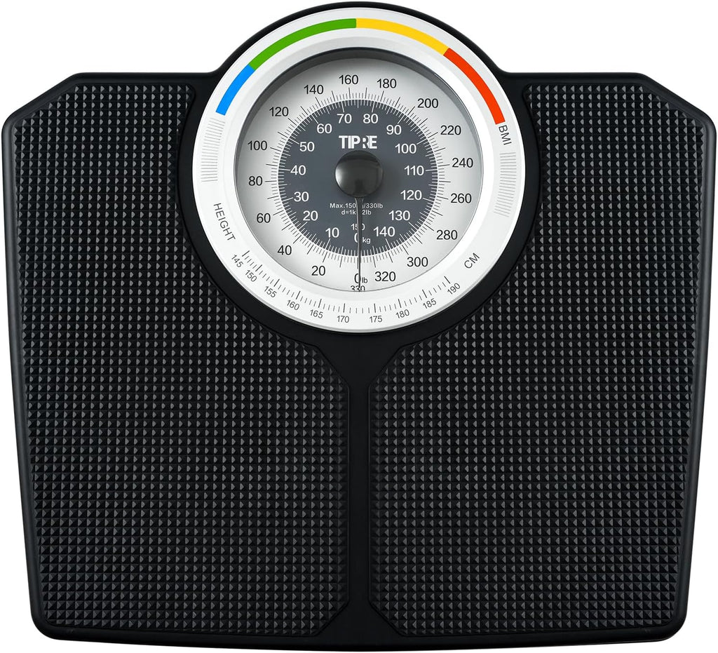 TIPRE Analog Scale for Body Weight, Mechanical Bathroom Scale, Analog Scale for Body Weight, 150kg/330lb, Dial Scale with Wider and Thicker Anti-Slip Platform, Simple Calibration, No Required Battery