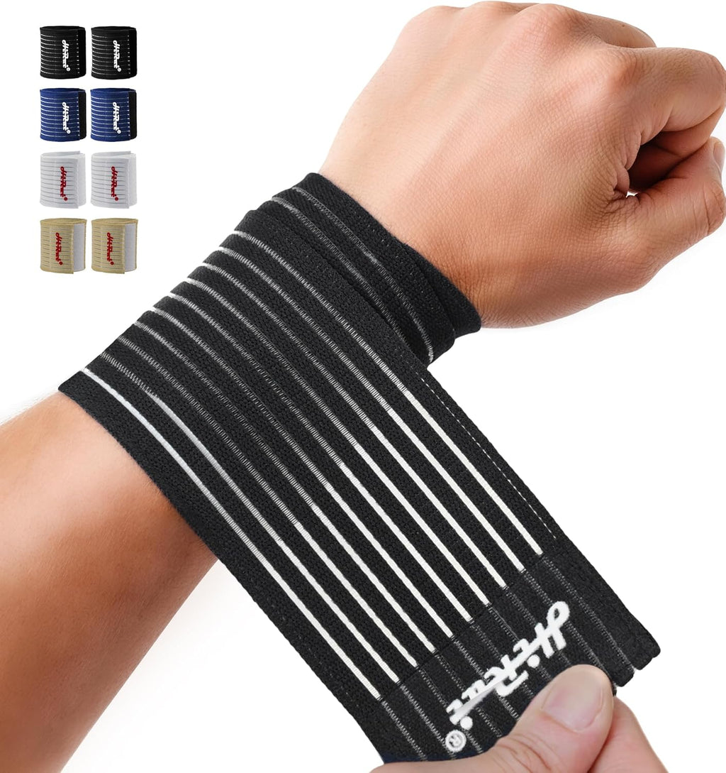 HiRui 2-Pack High-Elastic Wrist Support Straps Wrist Compression Bandage - Wrist Wraps Wristbands for Carpal Tunnel Arthritis Tendonitis Weightlifting Tennis Basketball - Breathable Soft (Black)
