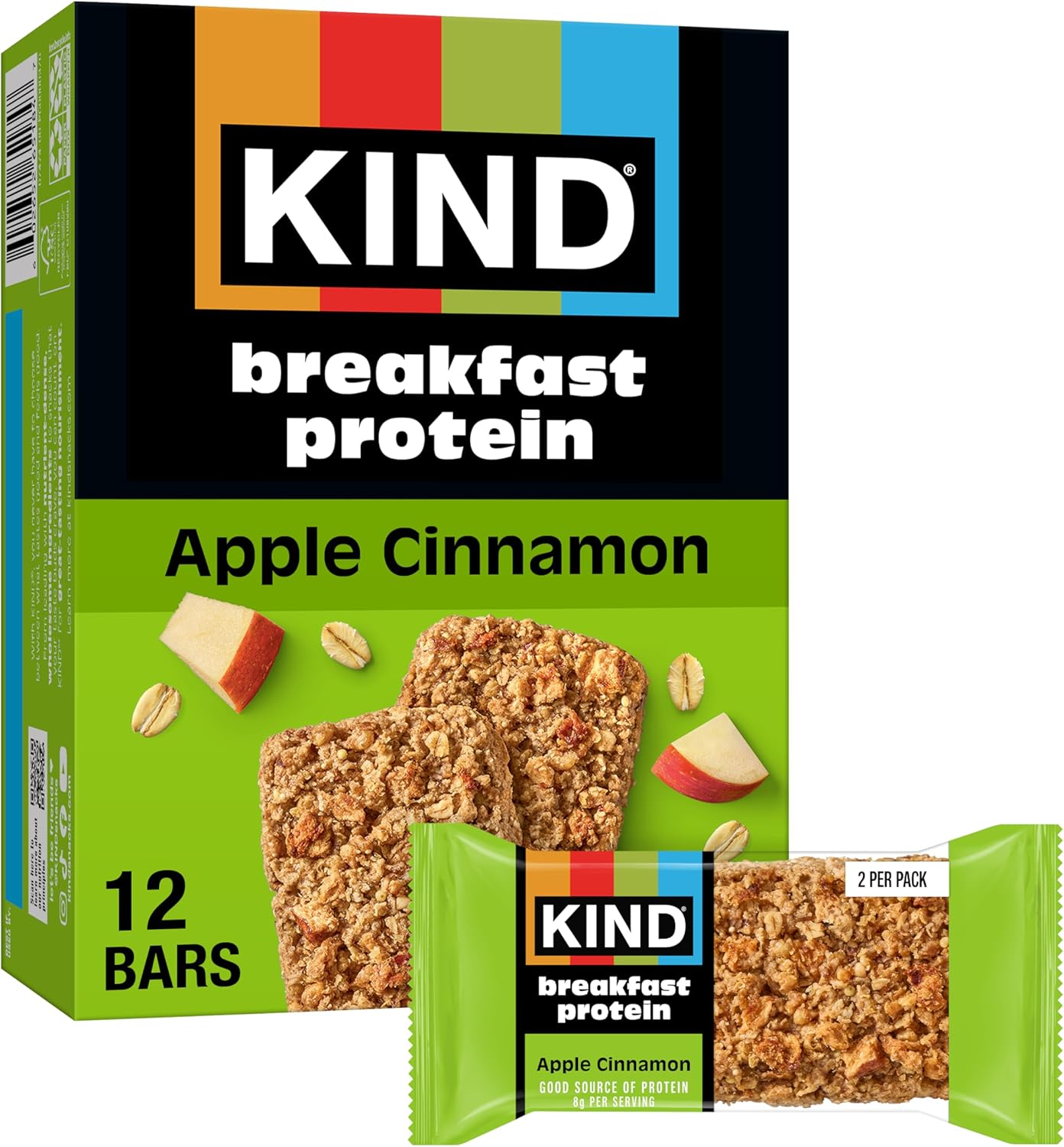KIND Breakfast Protein, Healthy Snack Bar, Apple Cinnamon, Gluten Free Breakfast Bars, 8g Protein, 1.76OZ Packs, 12 Count