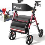 Walkers for Seniors with seat, Rollator Walker with Seat, Walkers for Seniors Foldable, 350 lb Capacity, with 8'' Big Wheels, Rolling Walker (Burgundy)