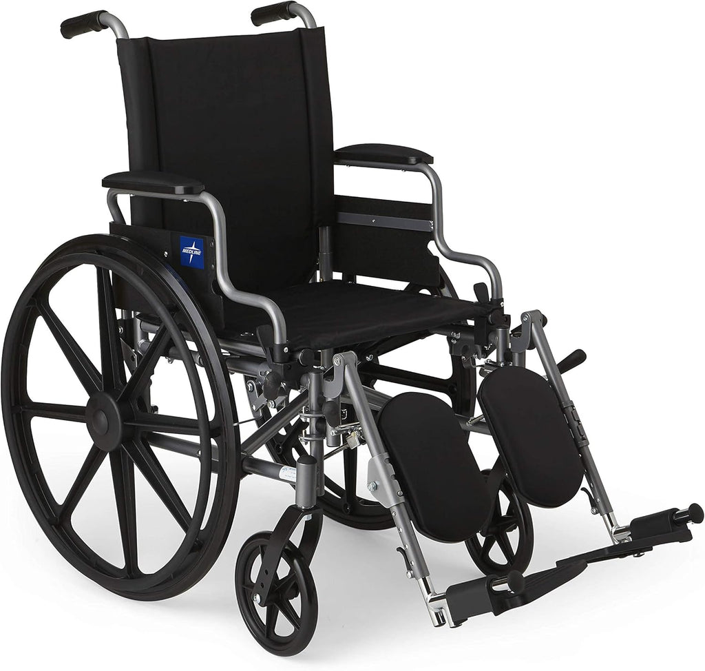 Medline K4 Basic Lightweight Wheelchair with 16" Wide Seat, Desk-Length Arms, and Elevating Leg Rests, 300 lb. Weight Capacity - Durable, Portable, and Comfortable Mobility Aid