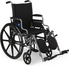 Medline K4 Basic Lightweight Wheelchair with 16" Wide Seat, Desk-Length Arms, and Elevating Leg Rests, 300 lb. Weight Capacity - Durable, Portable, and Comfortable Mobility Aid