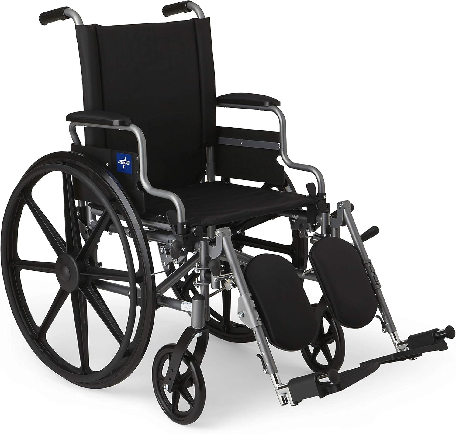 Medline K4 Basic Lightweight Wheelchair with 16" Wide Seat, Desk-Length Arms, and Elevating Leg Rests, 300 lb. Weight Capacity - Durable, Portable, and Comfortable Mobility Aid