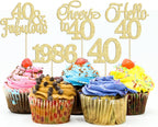 Gyufise 30Pcs 40th Birthday Cupcake Toppers 40 Fabulous Cupcake Picks Cheers to 40 1986 Cake Decorations for Happy 40th Birthday Wedding Anniversary Party Decoration Supplies Gold