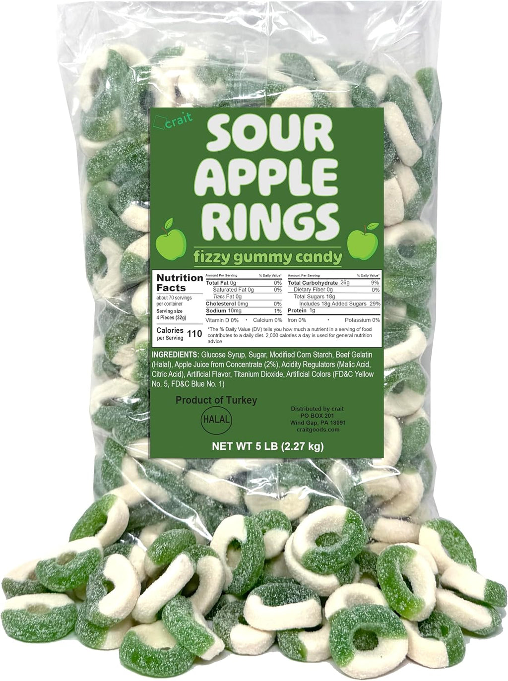 Sour Gummy Apple Rings Halal Gummies Sour Candy Bulk, Gummy Candy Bulk 5 Pound