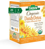 Tadin Organic Dandy Detox Tea with Dandelion Root for Liver Support, Caffeine Free Herbal Tea, 20 Tea Bags Per Box, Pack of 1
