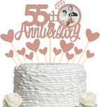 Sumerk 55th Anniversary Cake Topper,13PCS Rose Gold Glitter Cake Toppers Cake Decorations Set for 55th Wedding Anniversary Celebration Party