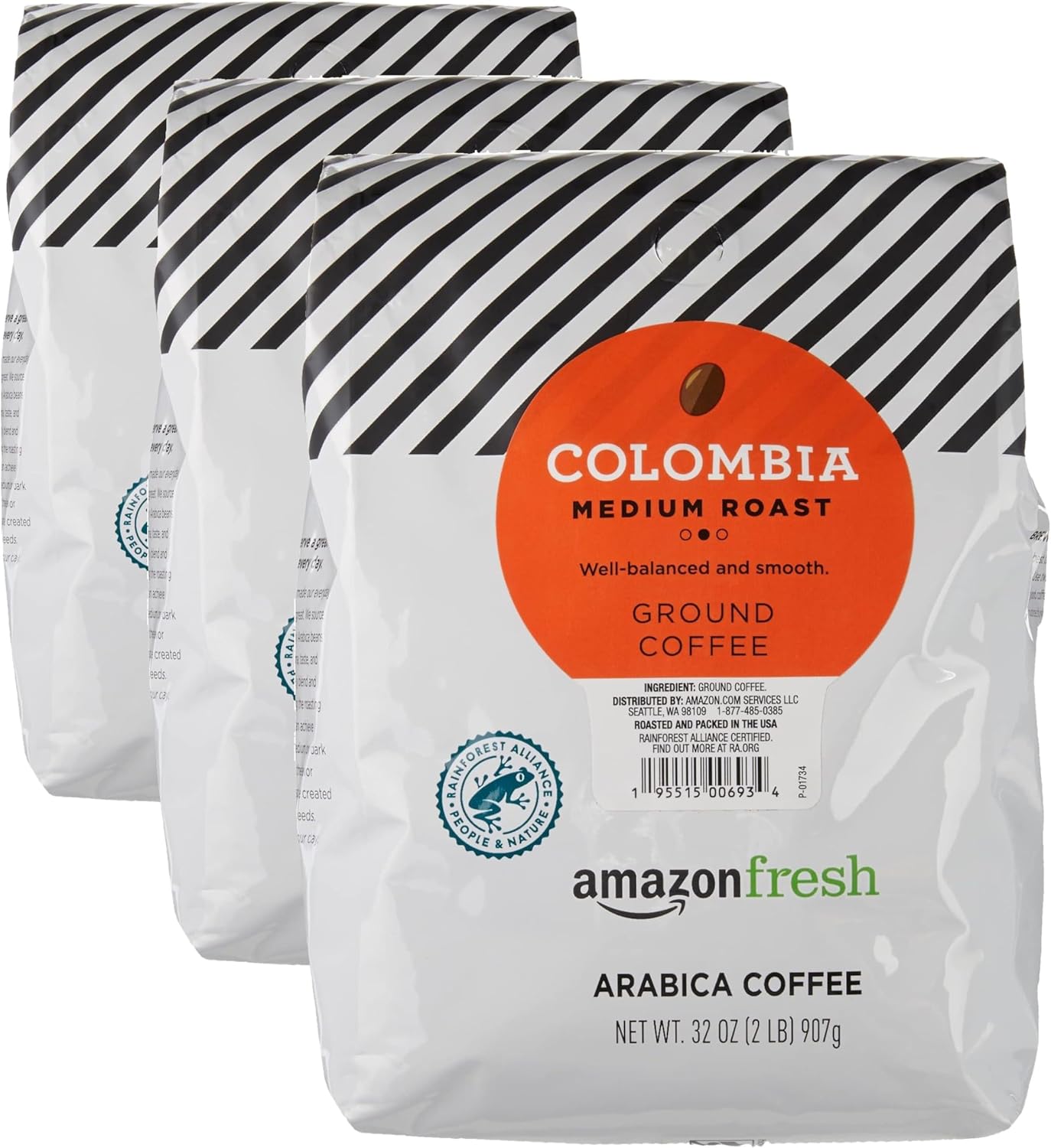 Amazon Fresh, Colombia Ground Coffee, Medium Roast, 32 Oz (Pack of 3)