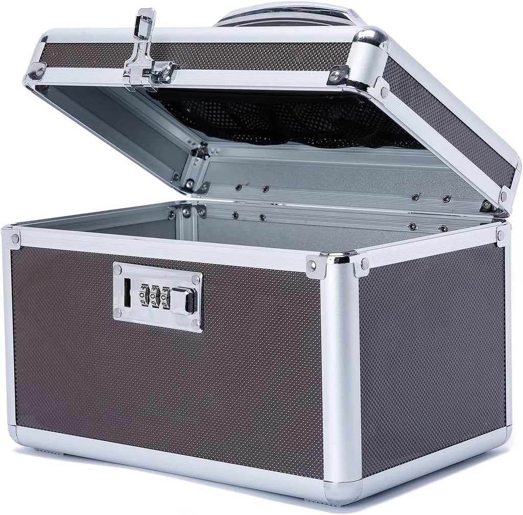 Lockable Medication Box with Portable Storage Case, 10.2''x 6.8''x 6.8'', Childproof Medicine Lock Organizer， Lockbox for Secure Cash, Jewelry, ID Documents (Coffee/Small)