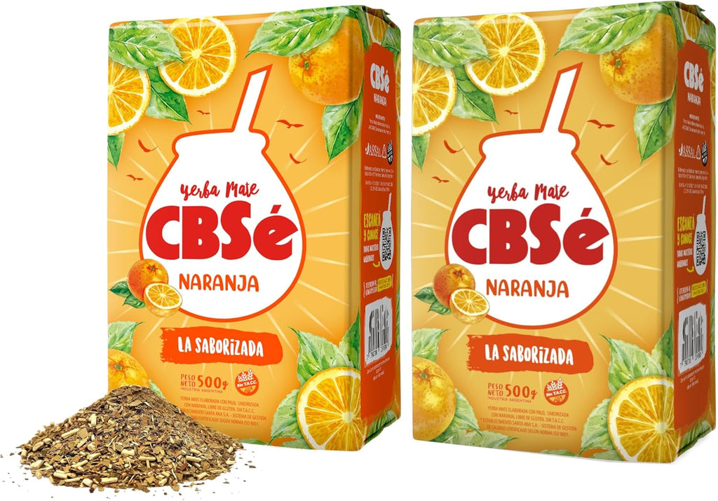 CBSé Yerba Mate Orange Flavor – Loose Leaf Yerba Mate Tea, Naturally Caffeinated, Gluten-Free - 2 Pack (500 g Each)