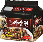 Paldo Fun & Yum Jjajangmen Instant Noodles, Pack of 4, Brothless Chajang Ramen with Savory & Sweet Black Bean Sauce, Oriental Style Korean Ramyun, Soupless K-Food, (Pack of 4)