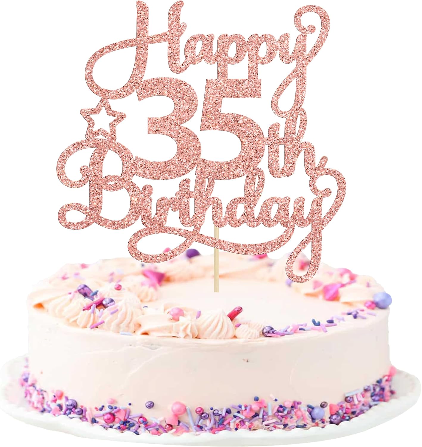 1 Pack Happy 35th Birthday Cake Topper Rose Gold Glitter 35 & Fabulous Cheers to 35 Years Old Birthday Cake Pick for Celebrating 35th Birthday Anniversary Party Cake Decorations Supplies