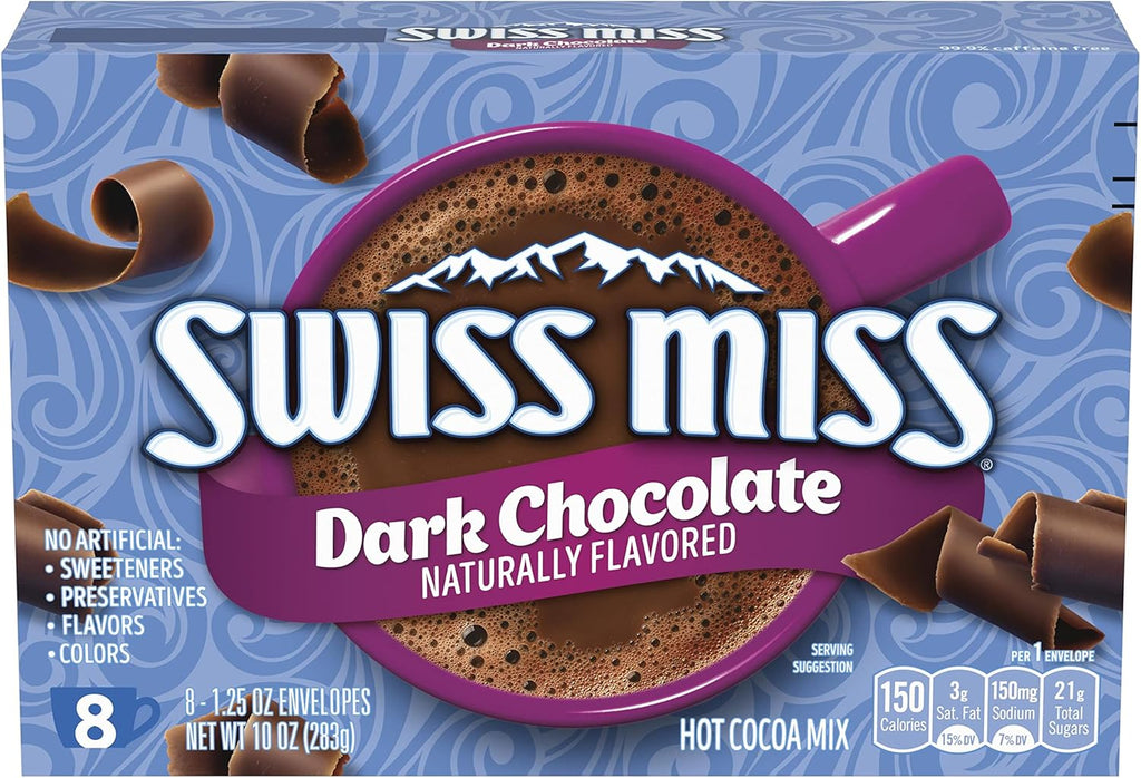 Swiss Miss Dark Chocolate Flavored Hot Cocoa Mix, Hot Cocoa Bar Supplies, 1.25 oz., 8-Count Envelopes (12 Boxes)