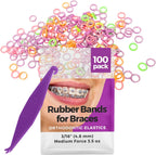 Orthodontic Rubber Bands for Braces 3/16 Medium Force 3.5 oz - 100 Pack, Neon, Elastic Braces Rubber Bands, Orthodontic Elastics for Fixing Tooth Gaps, Dreadlocks, Includes Free Elastic Placer