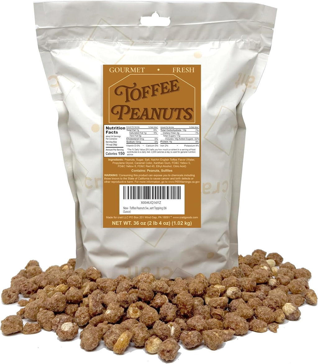 Toffee Peanuts – Crunchy Candy-Coated Sweet Nuts & Candied Peanuts in Rich English Toffee, Sweet & Salty Gourmet Peanut Snack, Made in USA, Resealable Party Size Bag, 2.25 Pounds (36 ounces)