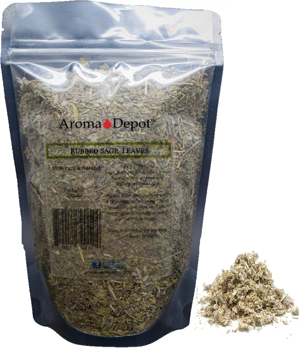 100% Natural Ground and Whole Sage Leaf Herb, Spice, Seasoning, Dried, Leaves, Chushed, Rubbed, Kosher Gluten-Free Non GMO (Whole Rubbed Sage, 4 oz)