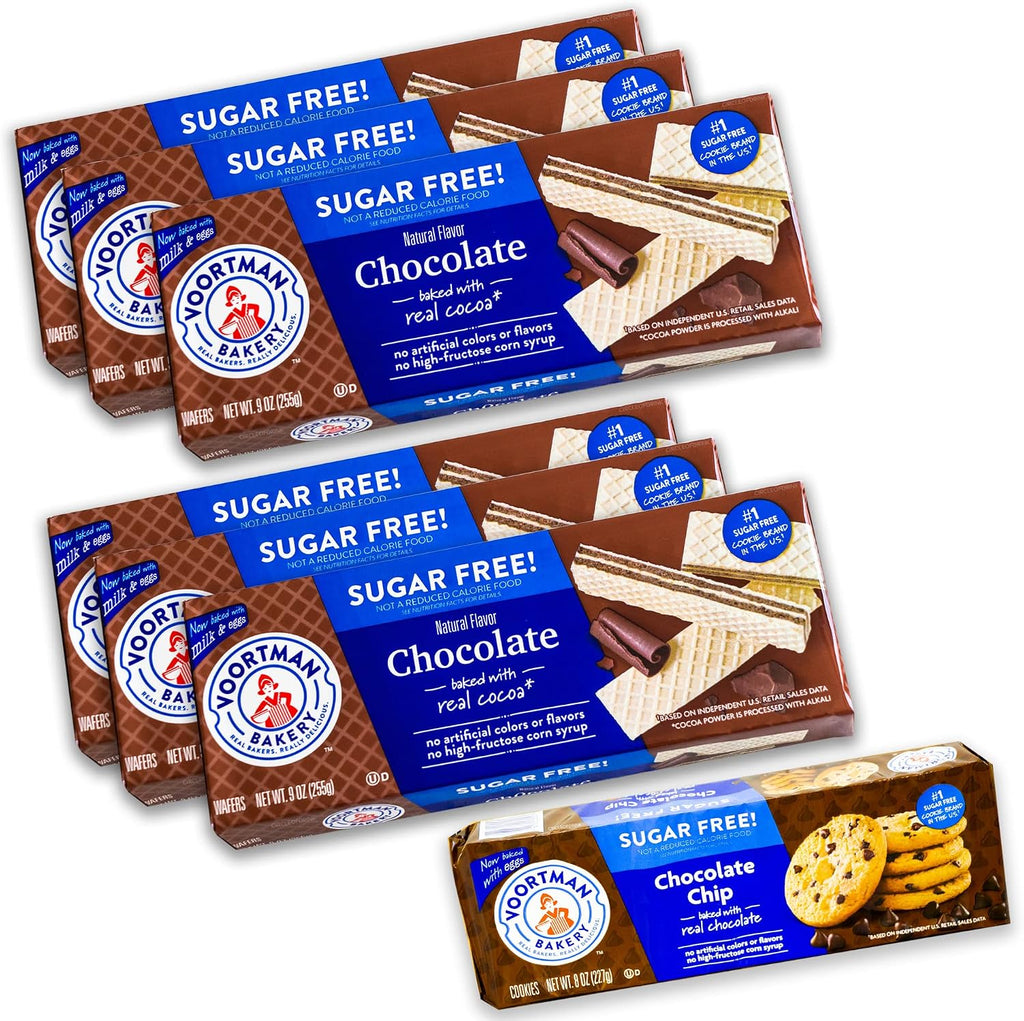 Voortman Sugar Free Chocolate Wafers (6, 9oz packs) - Variety Pack - Chocolate Chip (1, 8oz pack)- Made with Real Cocoa Chocolate - 7 Items Total