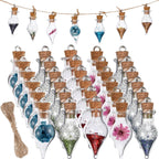 Patelai 30 Pieces Tiny Glass Bottles with Cork Mini Glass Potion Bottles with Lids Clear Small Wishing Jars with 20 Meters Hanging Rope or Birthday Party Favors DIY Art Crafts(Teardrop-Shaped)