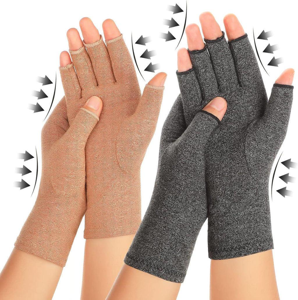 Zexhoor 2 Pairs Arthritis Compression Gloves for Women Men, Carpal Tunnel Pain Relief, Fingerless for Typing Both Hands
