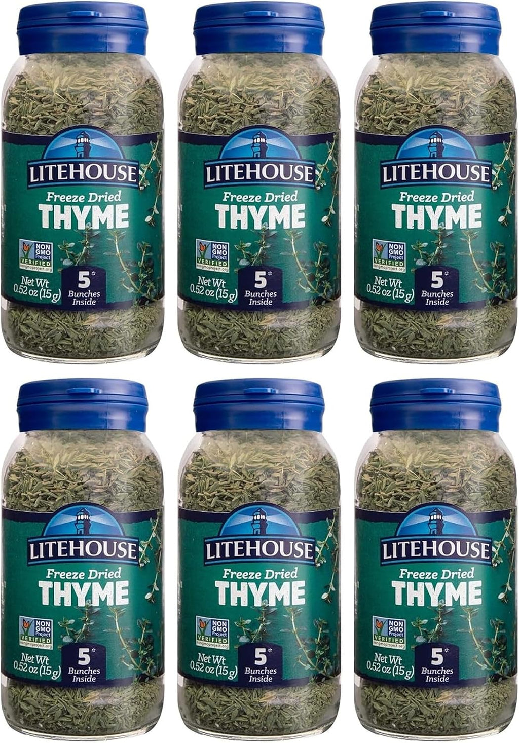 Litehouse Freeze Dried Thyme - Substitute for Fresh Thyme, Jar Equal to 5 Thyme Fresh Bunches, Organic, Thyme Seasoning, Non-GMO, Gluten-Free - 0.52 Ounce, 6-Pack