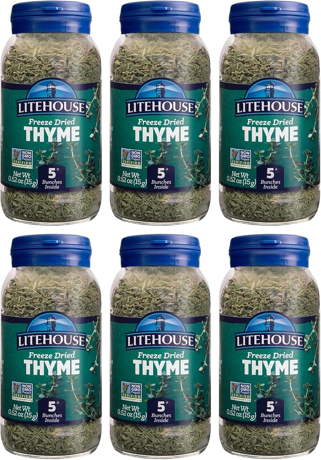 Litehouse Freeze Dried Thyme - Substitute for Fresh Thyme, Jar Equal to 5 Thyme Fresh Bunches, Organic, Thyme Seasoning, Non-GMO, Gluten-Free - 0.52 Ounce, 6-Pack
