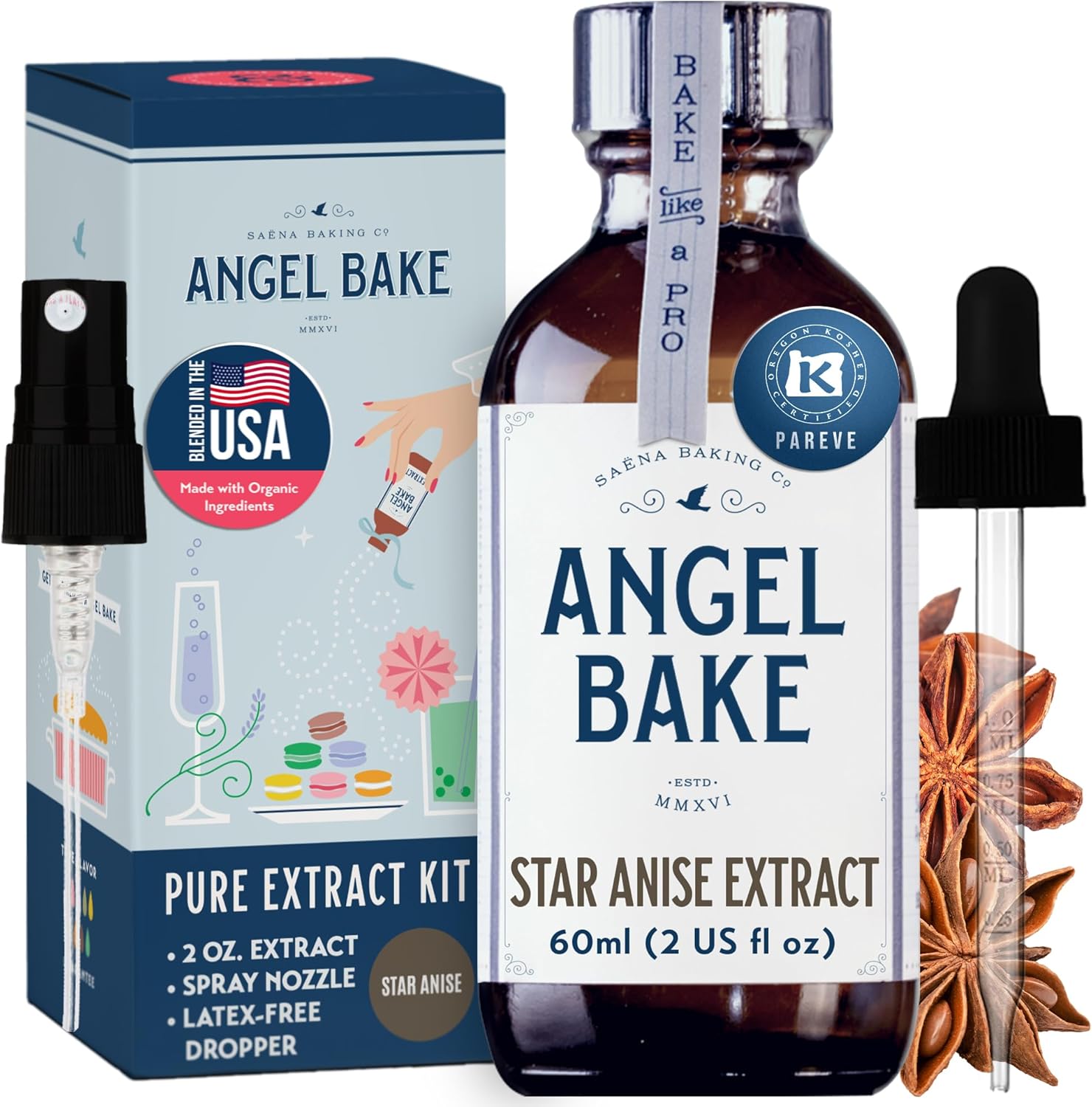 Pure Star Anise Extract for Baking and Mixology - 100 Servings Culinary Aromatics, Kosher, Keto Friendly, Vegan & Gluten-Free for Cooking, Desserts, Drinks (2 Oz Extract with Latex-Free Dropper & Spritzer)