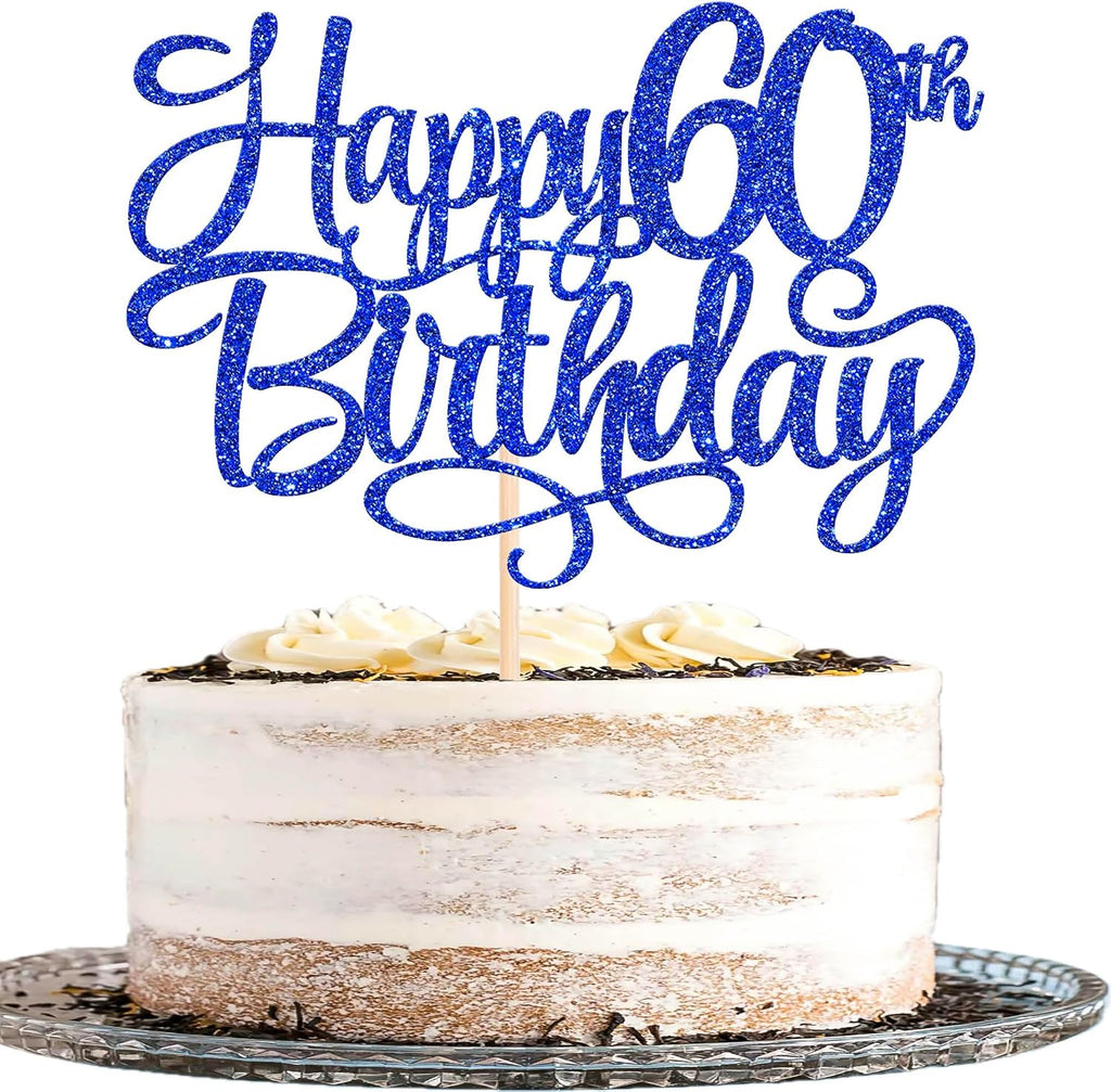 Rsstarxi 1 Pack Happy 60th Birthday Cake Topper Number 60 Sixty Years Old Birthday Cake Pick Decoration for Men Women 60th Birthday Anniversary Party Decorations Supplies Blue