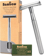 Bambaw Double Edge Safety Razor for Men & Women, Metal Razor with 5 Double Edge Safety Razor Blades, Eco-Friendly Razor – Silver